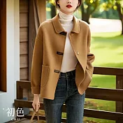 【初色】小翻領輕奢純色寬鬆短款單排釦雙口袋長袖毛呢大衣外套女外套-駝色-38635(M-2XL可選) M 駝色