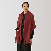 【MUJI 無印良品】羊毛附口袋大判披肩 暗紅