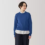 【MUJI 無印良品】女羊毛可水洗中密織圓領針織衫 S 藍色