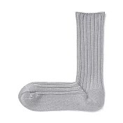 【MUJI 無印良品】男光澤感棉線編織厚織直角襪25-27cm 灰銀