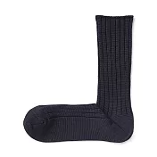 【MUJI 無印良品】男光澤感棉線編織厚織直角襪25-27cm 深灰