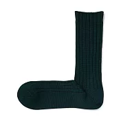 【MUJI 無印良品】男光澤感棉線編織厚織直角襪25-27cm 深綠