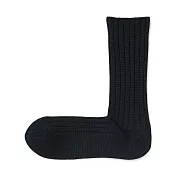 【MUJI 無印良品】男光澤感棉線編織厚織直角襪25-27cm 黑色