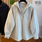 【初色】簡約純色輕薄中長款寬鬆連帽防風單排釦長袖外套女外套-共2色-38801(L-2XL可選) L 米色
