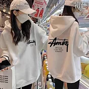 【初色】字母英文寬鬆長袖加絨連帽T恤上衣女上衣-共2色-38840(M-2XL可選) M 白色