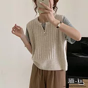 【Jilli~ko】半拉鍊含毛針織馬甲女寬鬆顯瘦百搭坑條毛衣 J12025  FREE 杏色