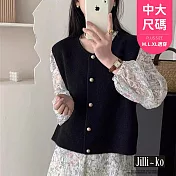 【Jilli~ko】復古針織馬甲女法式寬鬆疊穿圓領毛衣背心 J11990  FREE 黑色