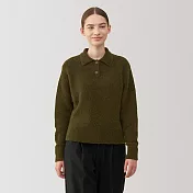 【MUJI 無印良品】女羊毛混毛絨POLO針織衫 XL 卡其綠