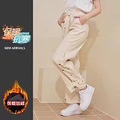 【KISSDIAMOND】加絨保暖排釦工裝衝鋒褲(KDFP-A68) L 米白