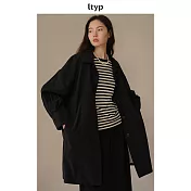 ltyp旅途原品 高級感黑色文藝風衣 氣質寬鬆百搭簡約排扣外套女 M L L 經典黑