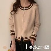 【Lockers 木櫃】復古拉鍊圓領毛衣外套 L113111204 F 杏色