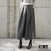 【Jilli~ko】秋冬新款裙褲寬鬆九分闊腿褲毛呢鬆緊腰 L-XL J12033  XL 灰色