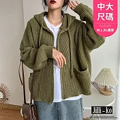 【Jilli~ko】慵懶復古雙口袋拉鍊外套女寬鬆連帽毛衣 J12012 FREE 綠色