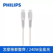 【Philips 飛利浦】Type-C to Type-C PD+QC 不打結磁吸收納編織傳輸充電線150cm (DLC4588CW)