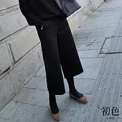 【初色】冬季保暖毛呢寬褲-共5款/組-65753(M-2XL可選) M B.黑色