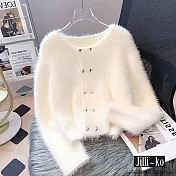 【Jilli~ko】水貂絨針織開衫小香風短款雙排扣圓領外套 J11299 FREE 白色