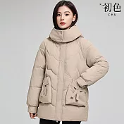 【初色】抗寒防風純色百搭科技羽絨棉極暖加厚外套-4款任選-39121(M-2XL可選) L A.卡其色
