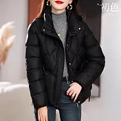 【初色】抗寒防風純色百搭科技羽絨棉極暖加厚外套-5款任選-39126(M-2XL可選) M C.黑色