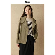 ltyp旅途原品 100%精梳棉文藝短風衣 設計感時尚氣質立領外套女 M L  L 煙灰綠