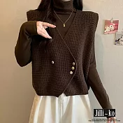 【Jilli~ko】開扣針織背心馬甲女寬鬆慵懶風無袖毛衣 J12053  FREE 咖啡