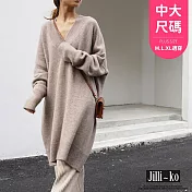 【Jilli~ko】大V領中長款高級感毛衣女慵懶風針織衫 J12061  FREE 卡其