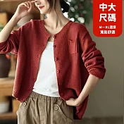 【慢。生活】圓弧下擺前短後長復古寬鬆長袖開扣針織衫 23875  FREE 紅色