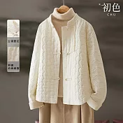 【初色】新中式立領盤扣加厚保暖棉服外套女外套-共2色-39045(M-2XL可選) M 米白色