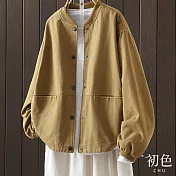 【初色】純色防風單排釦休閒立領長袖夾克棒球服外套女外套-共4色-39080(M-2XL可選) M 黃色