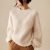【MsMore】 慵懶加厚圓領長袖毛衣上衣寬鬆針織短版# 124022 FREE 米色