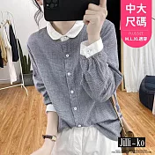 【Jilli~ko】減齡娃娃領細格紋寬鬆襯衫女 J11967  FREE 黑色