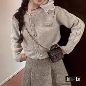 【Jilli~ko】小香風愛心扣短款圓領毛衣外套 J12003  FREE 灰色
