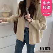 【Jilli~ko】溫柔風V領寬鬆燈籠袖針織外套女 J12021  FREE 杏色