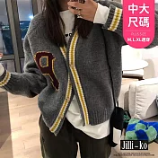 【Jilli~ko】學院風V領休閒寬鬆針織外套女 J12074  FREE 灰色