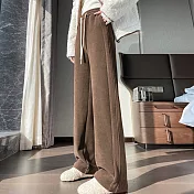 【MsMore】 雪尼爾窄版闊腿高腰燈芯絨加絨梧桐條絨直筒休閒長褲# 124126 M 咖色