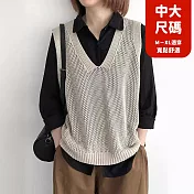 【慢。生活】V領復古鏤空寬鬆針織馬甲背心 J11932  FREE 杏色