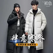 【初色】純色長款加厚保暖立領長袖科技羽絨棉外套女外套-共2色-39174(M-2XL可選) M 黑色