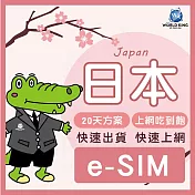 下載版_線上兌換 e-SIM【WorldKing】日本網卡大和20天吃到飽(每天高速流量網路用到飽)