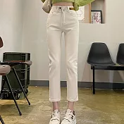 【MsMore】 直筒牛仔褲四季款小個子九分窄版煙管長褲# 124193 XL 米白色