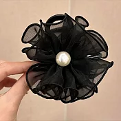 【JENG】法式網紗黑邊花朵珍珠盤髮半抓鯊魚夾(49174020) 黑色