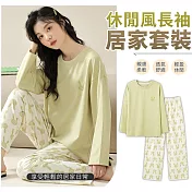 【EZlife】休閒長袖長褲居家服套裝 M 綠兔子