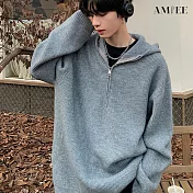 【AMIEE】日系質感半拉鍊百搭針織上衣(男裝/雅痞/KDTQ-B95) 2XL 灰