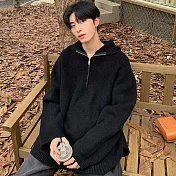 【AMIEE】日系質感半拉鍊百搭針織上衣(男裝/雅痞/KDTQ-B95) 2XL 黑