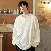 【AMIEE】半高領慵懶感針織上衣(男裝/雅痞/KDTQ-B137B) 2XL 白