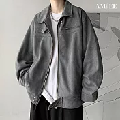 【AMIEE】復古麂皮絨質感夾克外套(男裝/雅痞/KDCQ-K015) M 灰