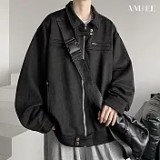 【AMIEE】復古麂皮絨質感夾克外套(男裝/雅痞/KDCQ-K015) M 黑