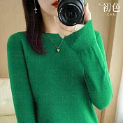 【初色】純色薄款螺紋圓領長袖內搭打底衫毛衣針織衫上衣女上衣-共7色-39133(M-2XL可選) M 綠色