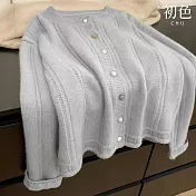 【初色】日系甜美純色圓領針織長袖罩衫外套女外套-共3色-39140(F可選) F 藍色