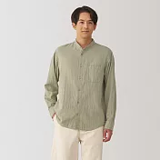 【MUJI 無印良品】男吉貝木棉混二重紗織立領長袖襯衫 M 卡其