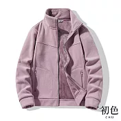 【初色】初色生活 純色立領搖粒絨加厚拉鍊口袋男女外套-共10色-39607(M-4XL可選) M 女款-紫色
