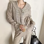 【MsMore】 羊絨感長袖針織長褲套裝海軍領寬鬆毛衣闊腿休閒兩件式# 124227 FREE 卡其色